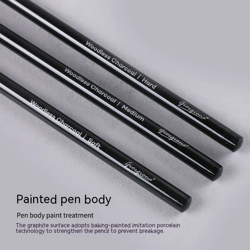 Carbonized pencil set showing 6 graphite and 3 carbonized pencils on suction card packaging