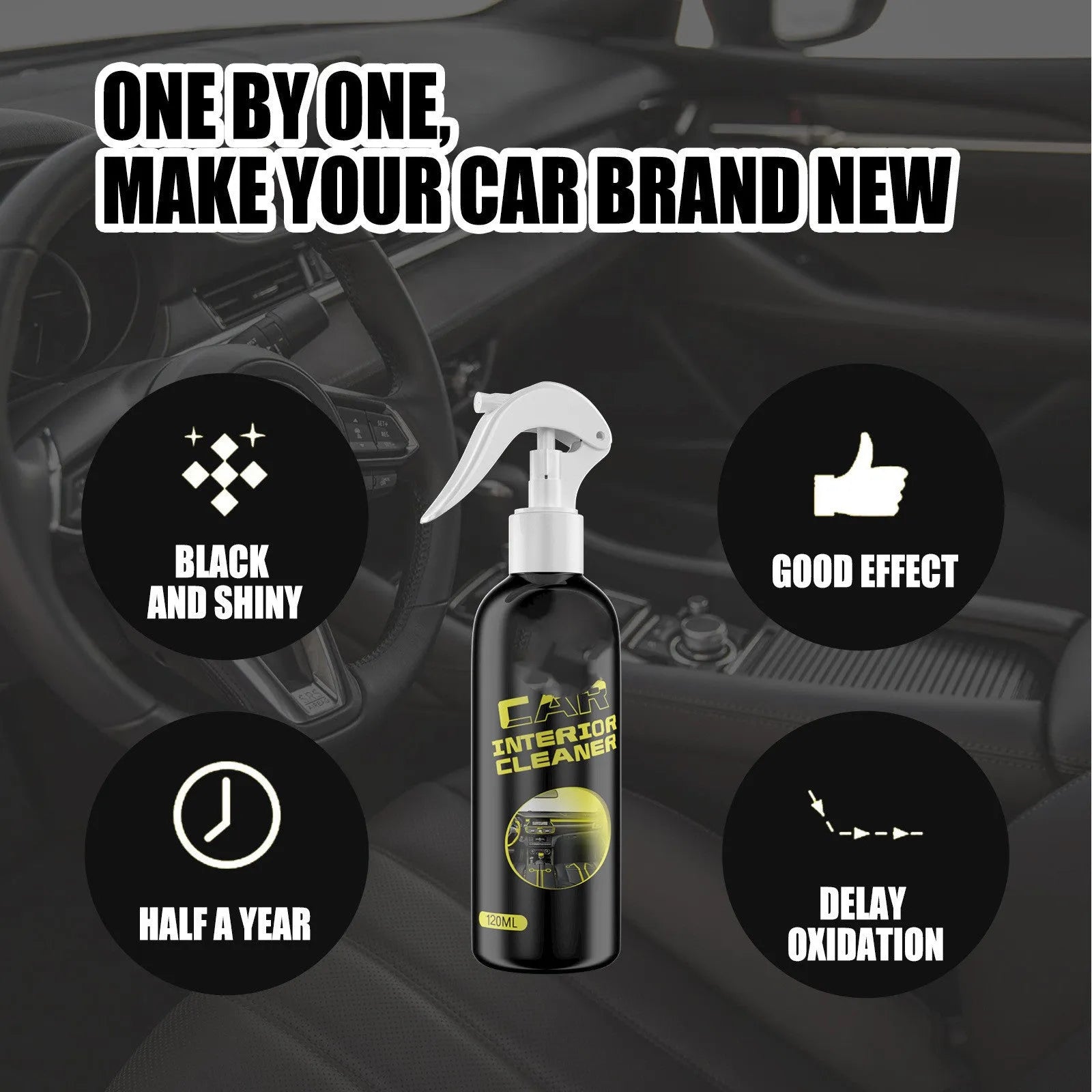 120ml car interior cleaner bottle for leather and plastic dashboard surfaces