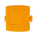 Red silicone baking tray with attached blue silicone gloves in a 3-in-1 anti-scald handbag design.