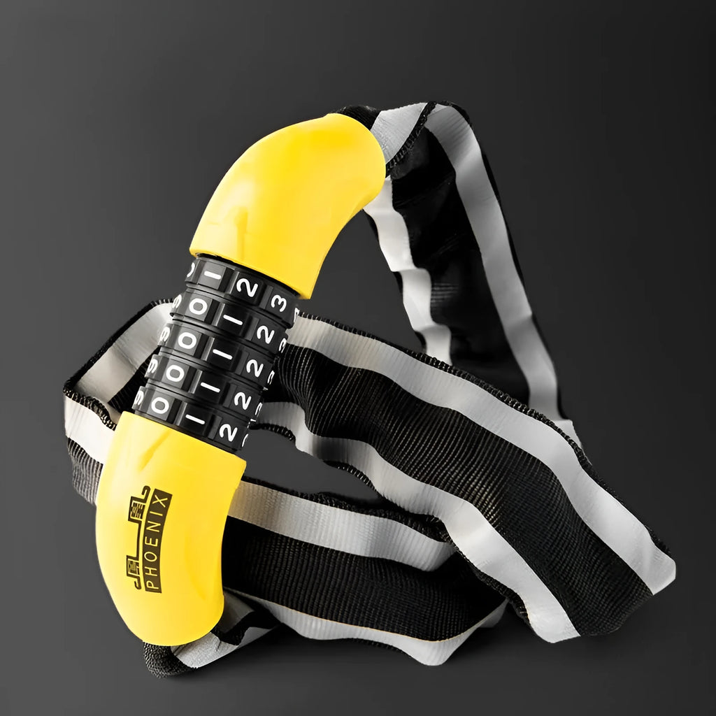 95cm black and yellow zinc alloy mountain bike chain lock with anti hydraulic shear design
