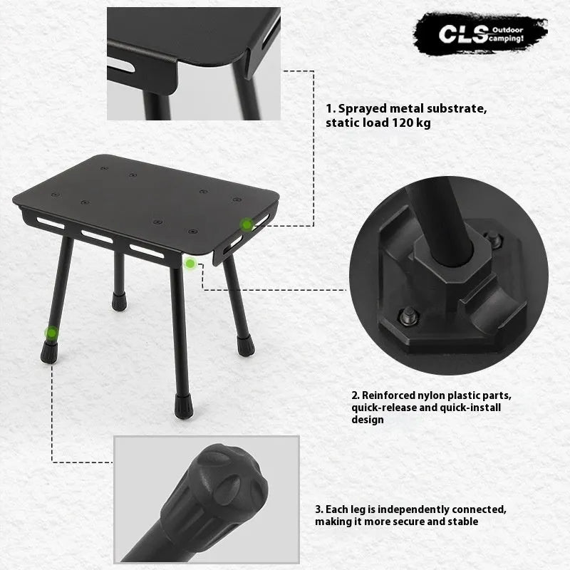 CLS Outdoor aluminium dual-use folding table and camping stool with PU cushion in Army Green.