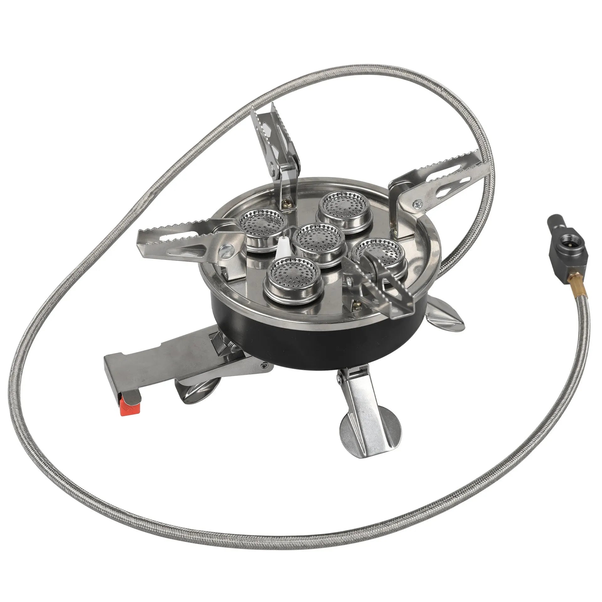 Silver stainless steel split camping stove with copper fittings and 100cm hose