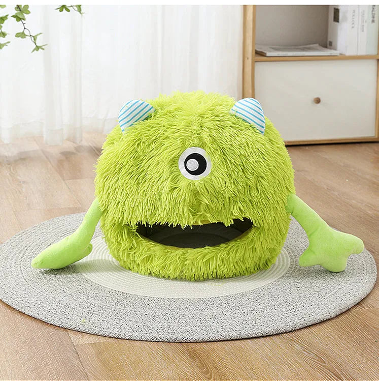 Round fluffy cat bed with non-slip bottom in three size options for indoor pets