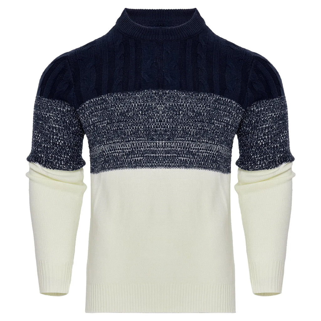 Men's knitted crew neck pullover sweater in long sleeves for winter