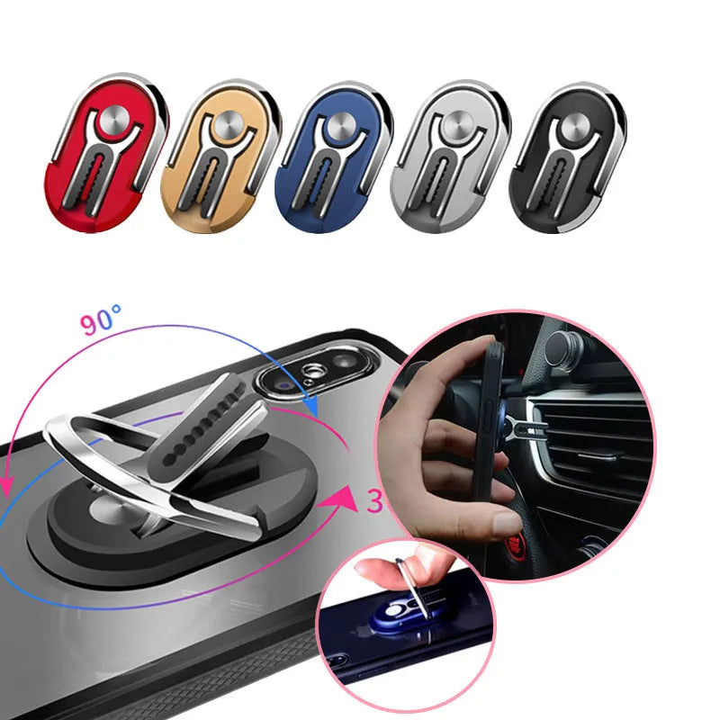 Universal car phone bracket with adjustable ring holder in multiple colour options mounted on dashboard