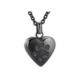 Openable heart-shaped paw print casket necklace in titanium steel on a chain.