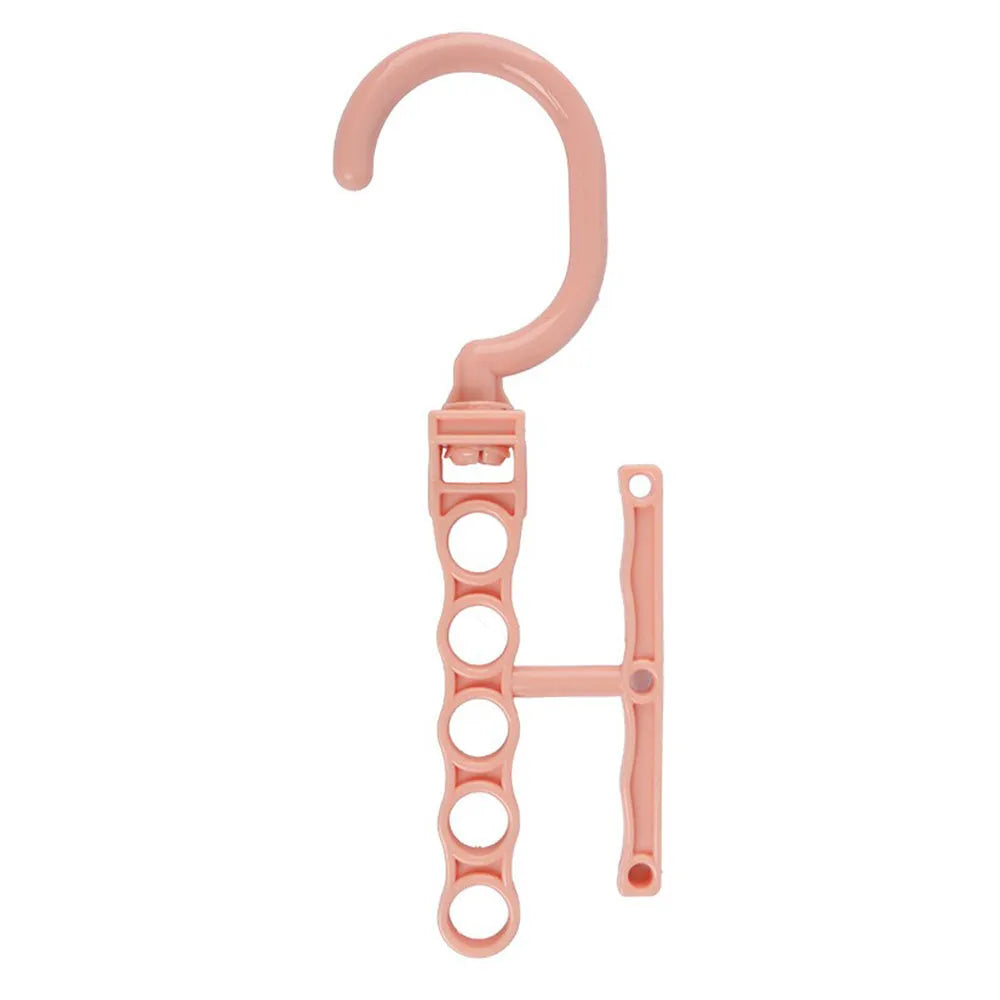 Revolving five-hole wardrobe hanger with handle in blue, green, or pink colour options