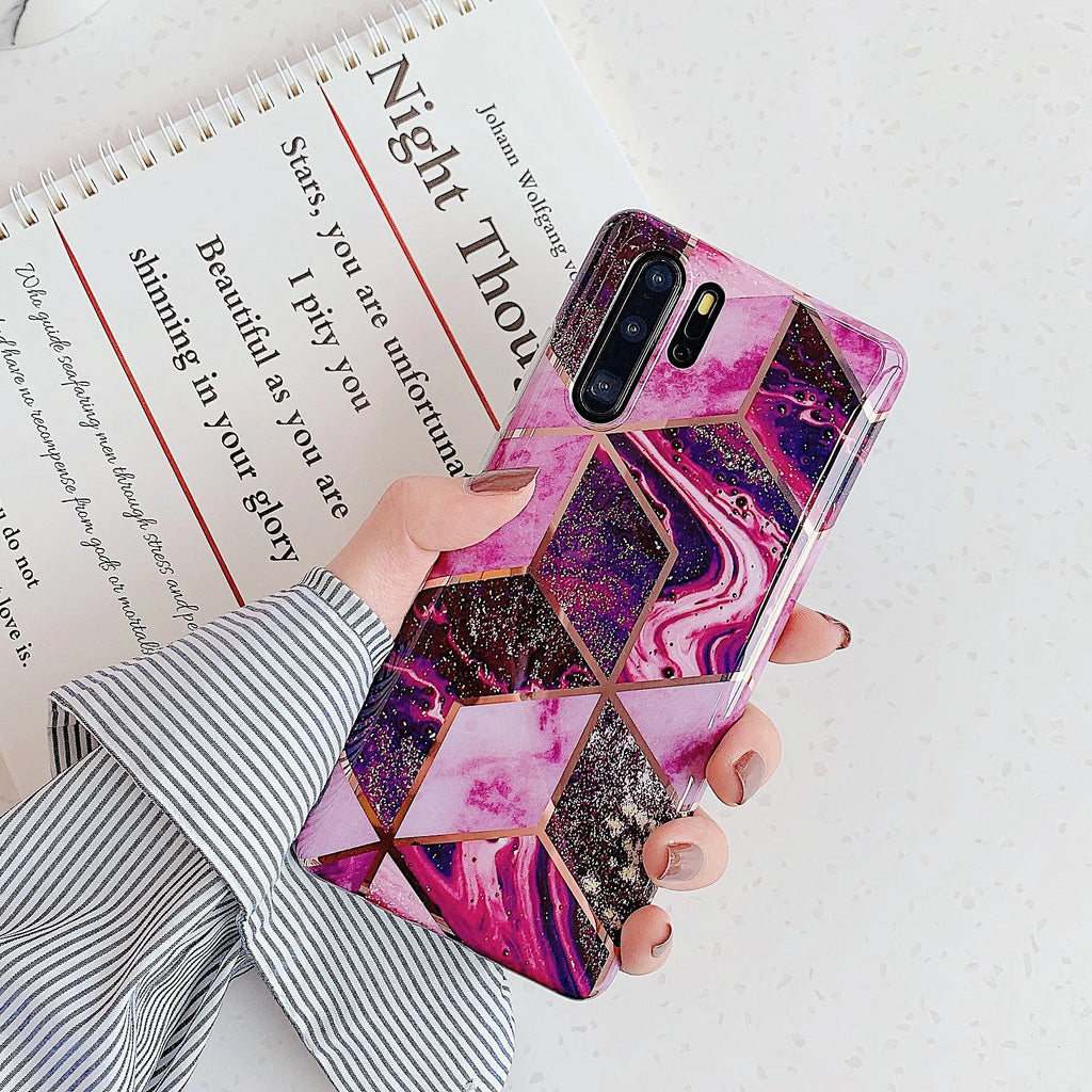 Electroplated marble Huawei phone case in TPU back cover design for Mate and P series smartphones