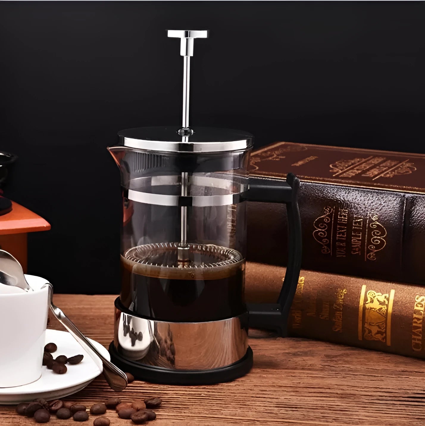 Compact 350ml glass pour-over coffee maker with stainless steel filter