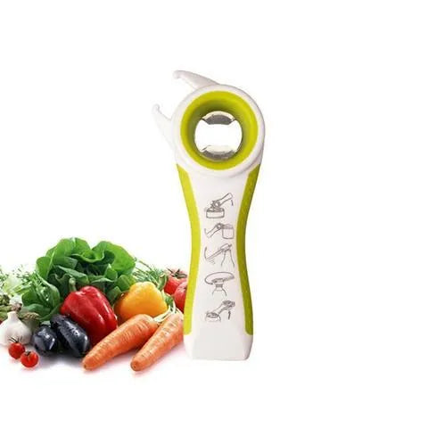 5 in 1 stainless steel can opener and bottle opener, 14.5 cm, with PP handle in black, green, purple, or white