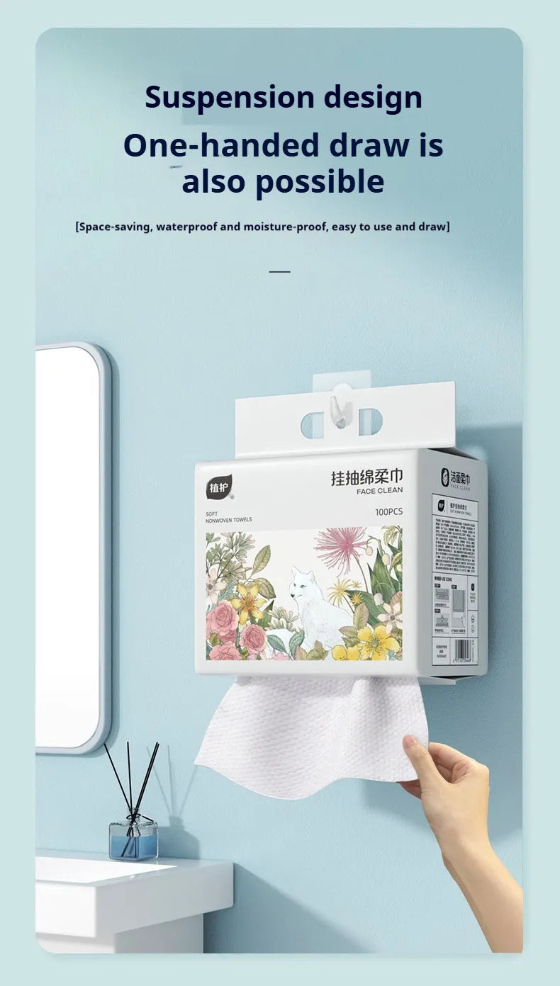 Disposable soft towel roll with removable hanging system, 100 sheets per pack