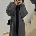 Women's loose grey chenille knitted cardigan with 3D pattern and long sleeves