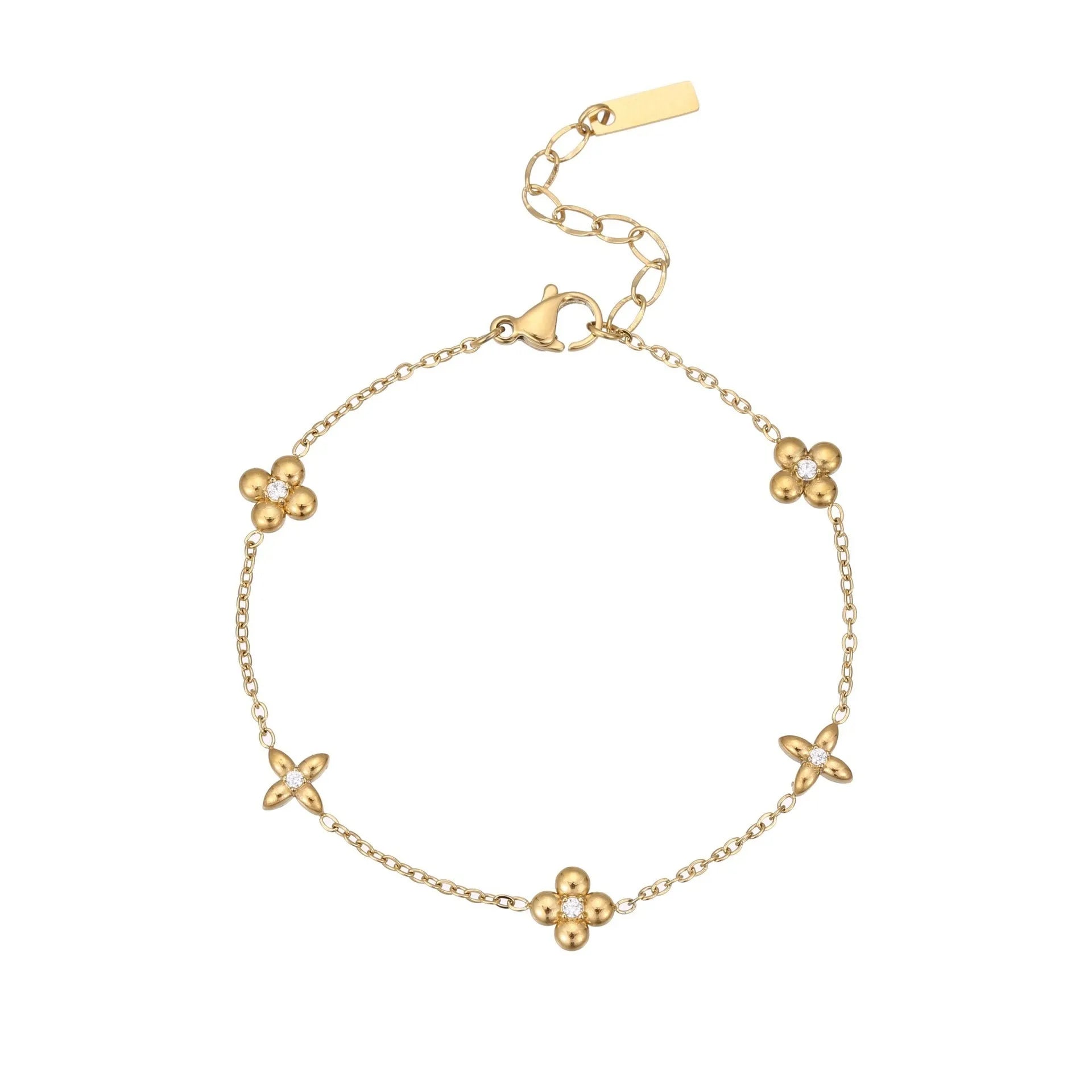 Women's titanium steel bracelet with 18K gold plating and a geometric hexagonal zircon star pendant.
