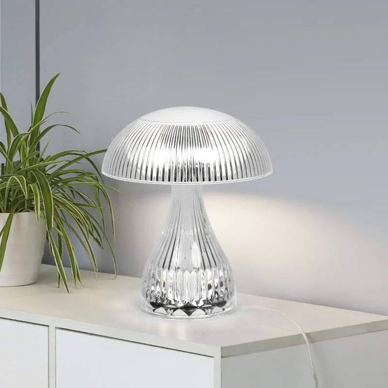 White acrylic touch night lamp with USB charging port showing three-colour LED illumination