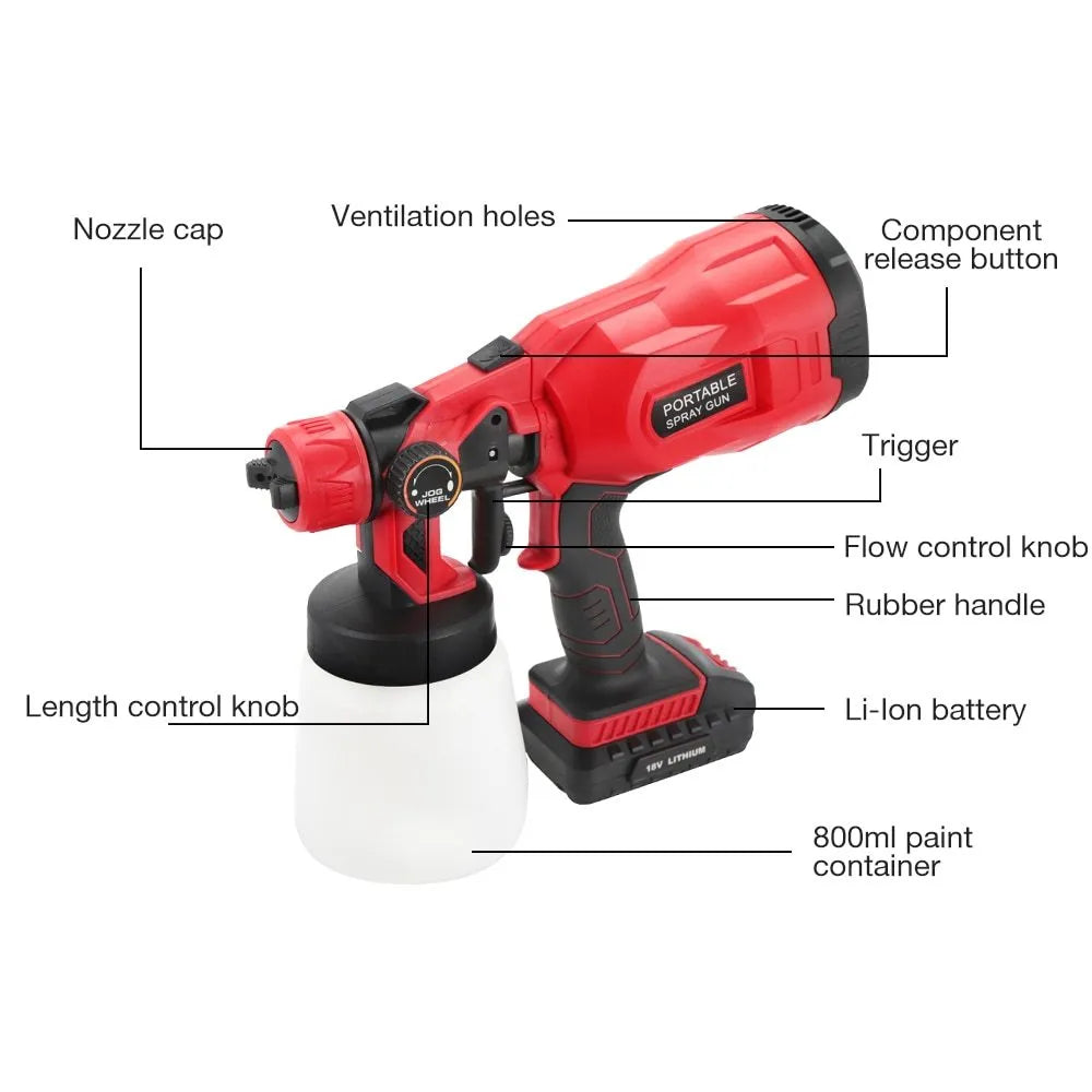 Blue cordless automatic paint spray gun with 800ml container and battery pack