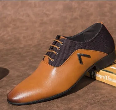 Men's black Oxford business shoes with PU leather upper and rubber sole