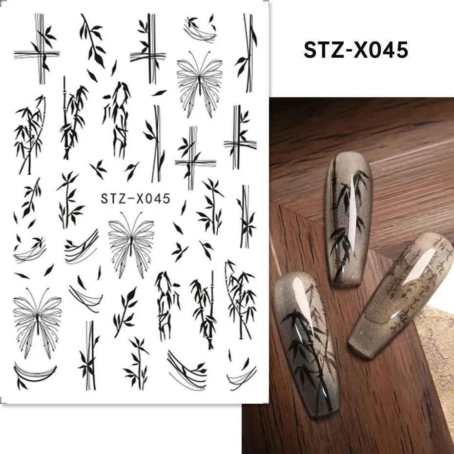 Cartoon nail art stickers with black and silver strip love pattern design
