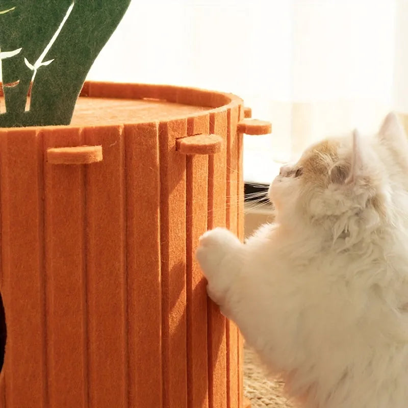Natural felt semi-enclosed cat nest with drilled holes available in M and L sizes