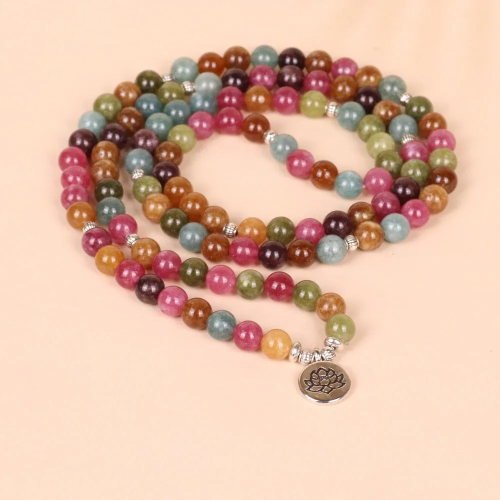 108-bead lotus hanging multi-layer bracelet in tourmaline colour with alloy construction