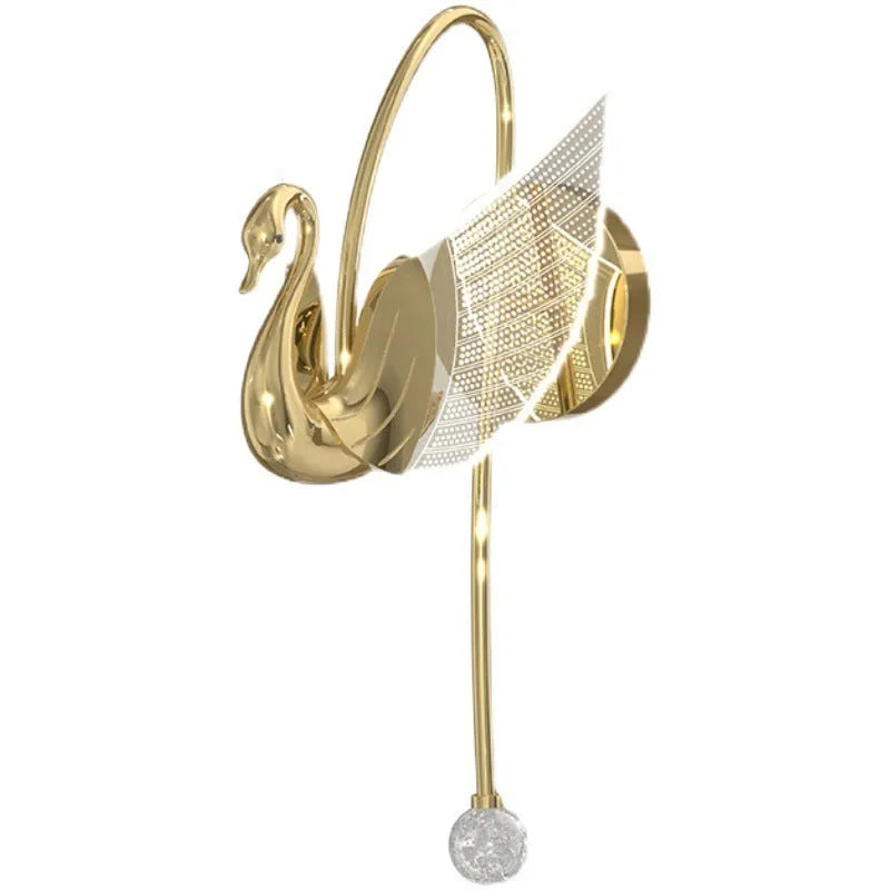 Gold modern minimalist swan LED wall lamp with acrylic shade offering tricolor dimming