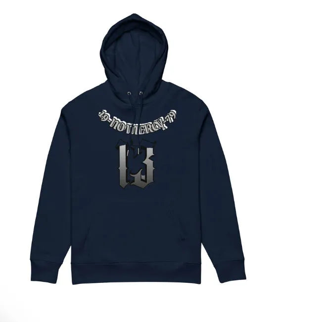Loose fit fleece-lined hooded pullover sweater for teenagers on a hanger.