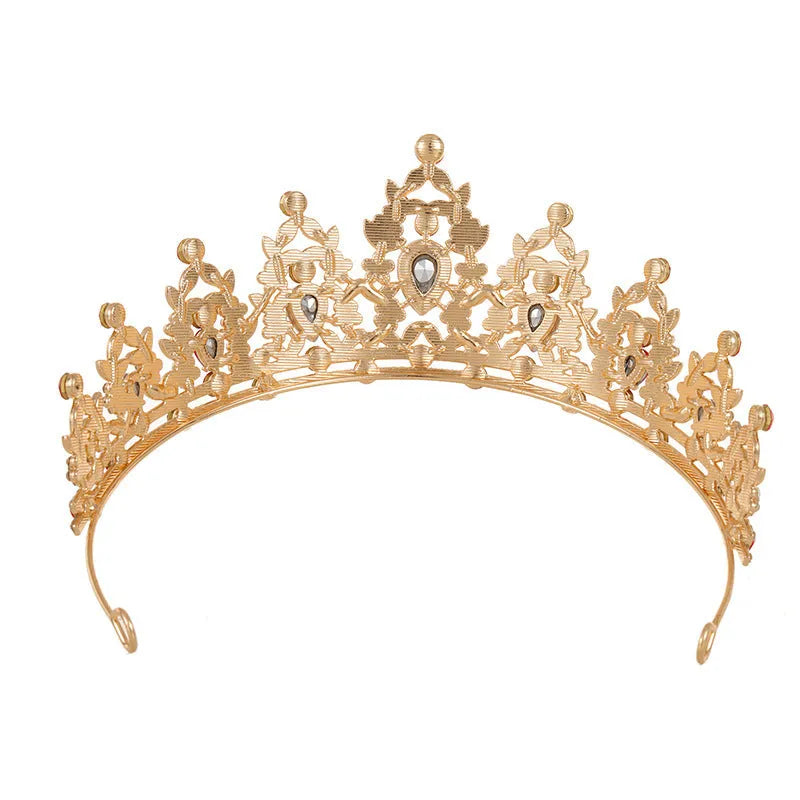Baroque crown style bride headdress with rhinestones on an alloy base.