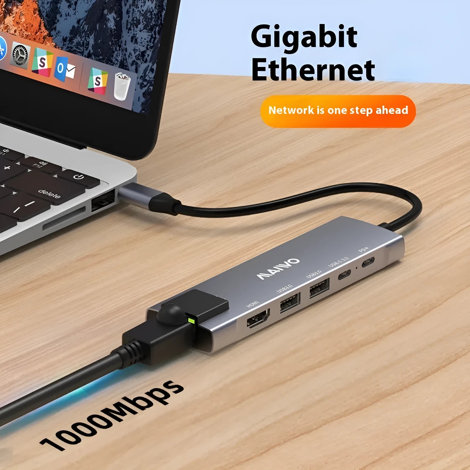 Aluminium Steam Deck six-in-one docking station with Type-C cable, HDMI, Ethernet, and USB ports.