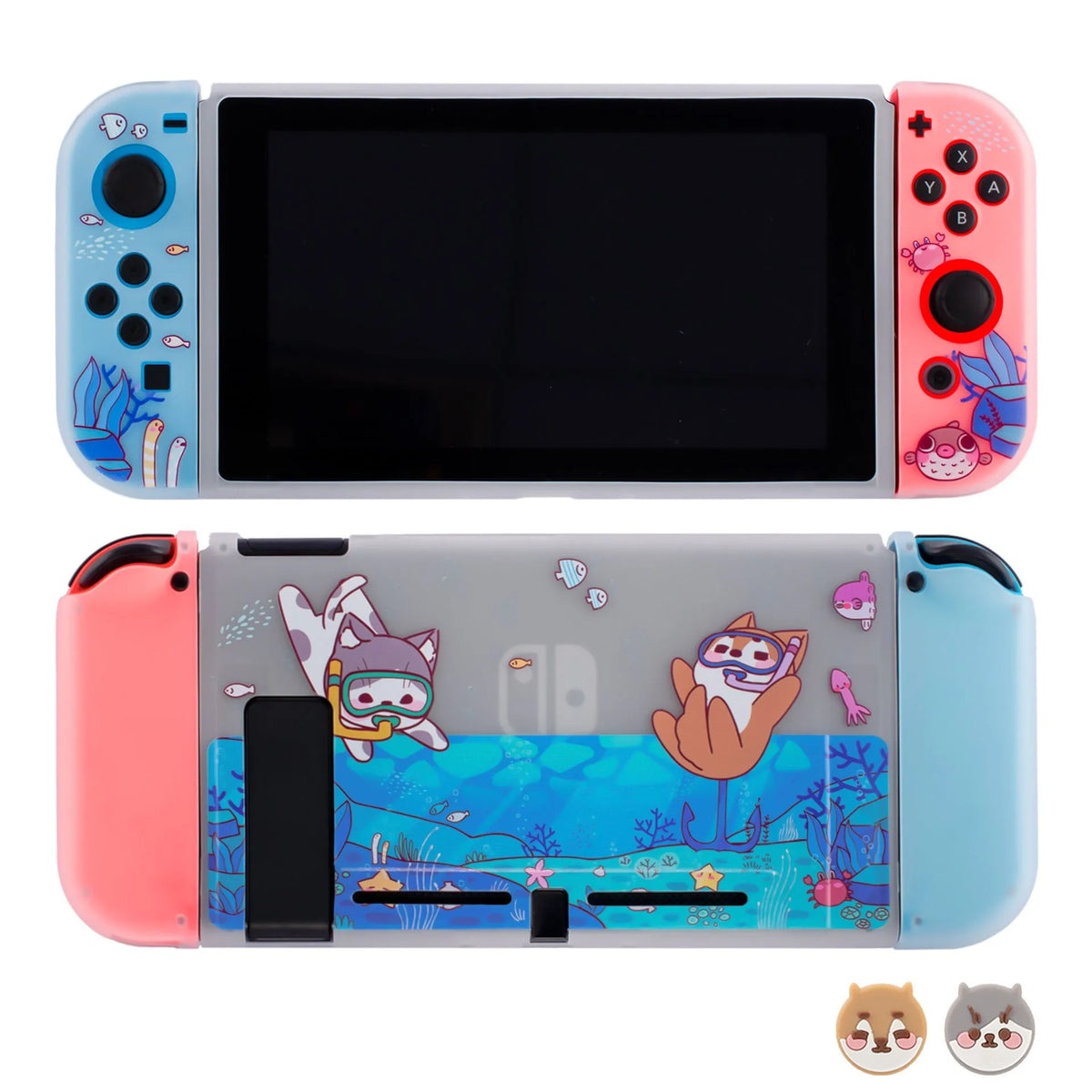 Nintendo Switch protective case with underwater Seabed Discovery graphics in blue colour theme
