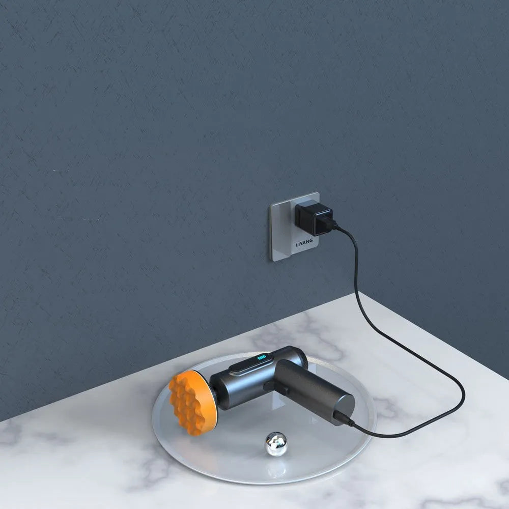 Wireless electric waxing polishing machine with white ABS housing and a black polishing disc.