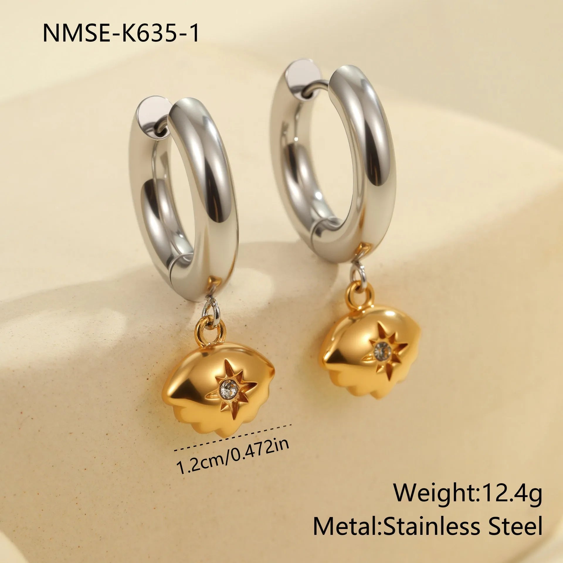 Christmas tree and heart shaped stainless steel earrings with 18K gold electroplating