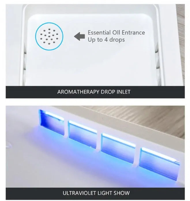 Blue UV mobile phone steriliser unit with open lid showing internal purple light and space for a smartphone.