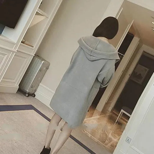 A grey plus size women's thin cotton coat with lace detailing and long sleeves.