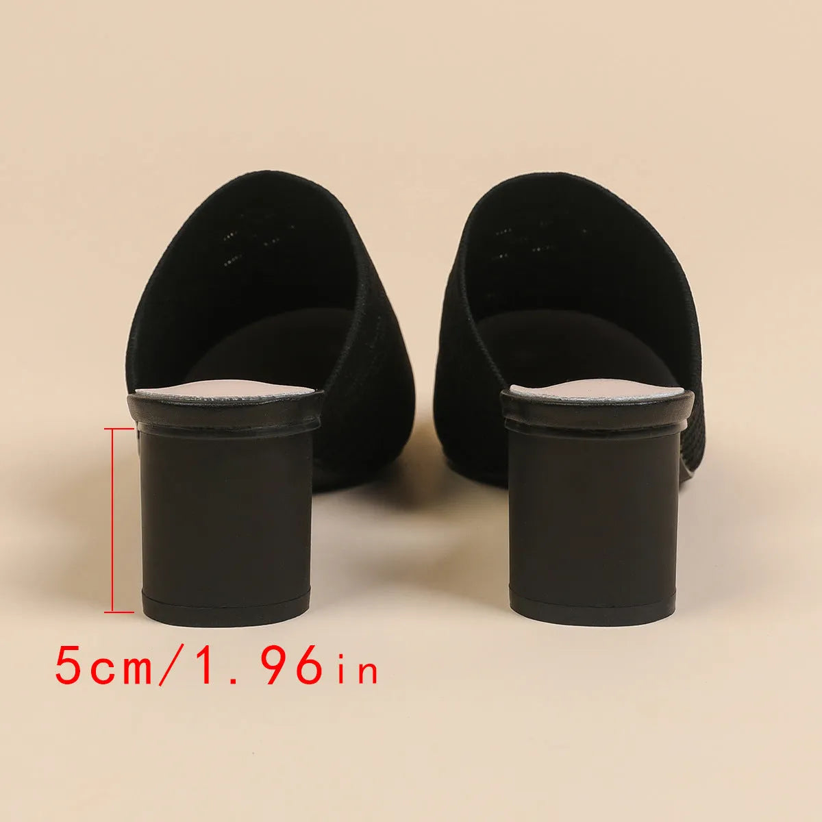Women's pointed toe sandals with 5cm chunky heel in fabric upper