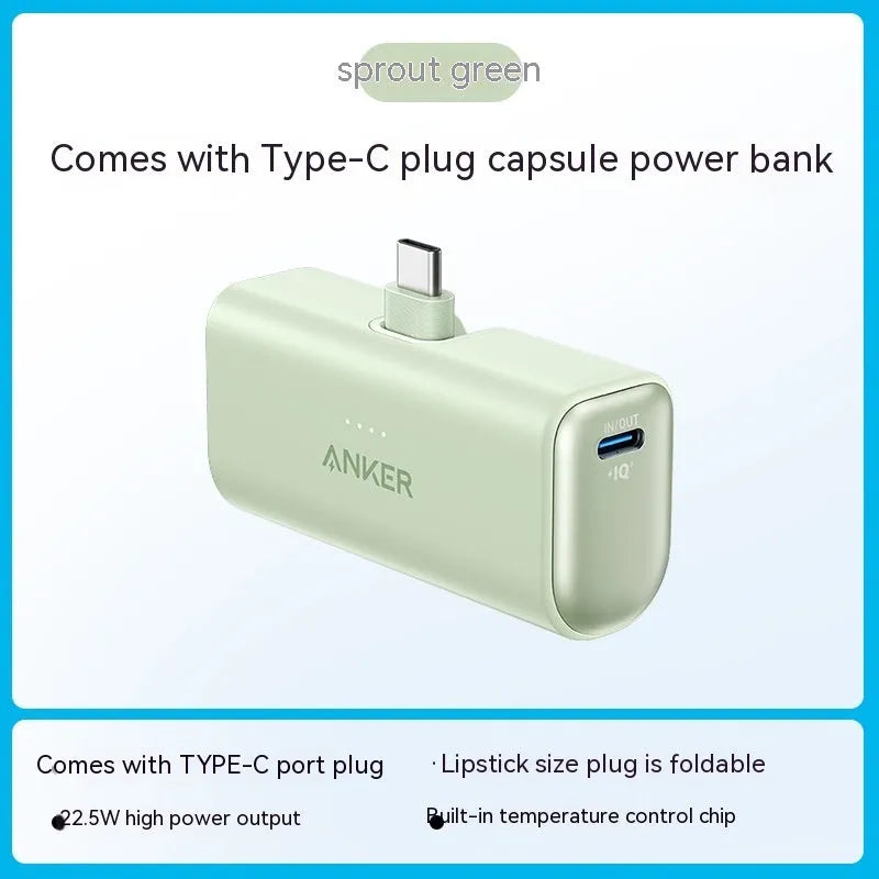 Capsule Power Bank 5000mAh portable charger in five colour options showing compact design