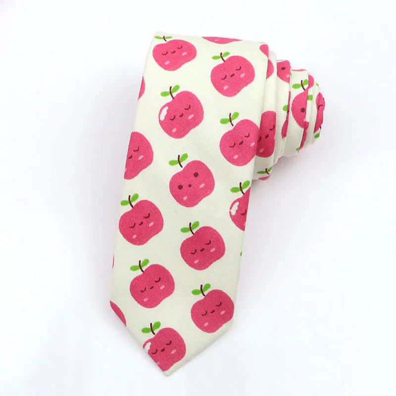 Narrow Korean-style cotton bow tie featuring a colourful cartoon print pattern.