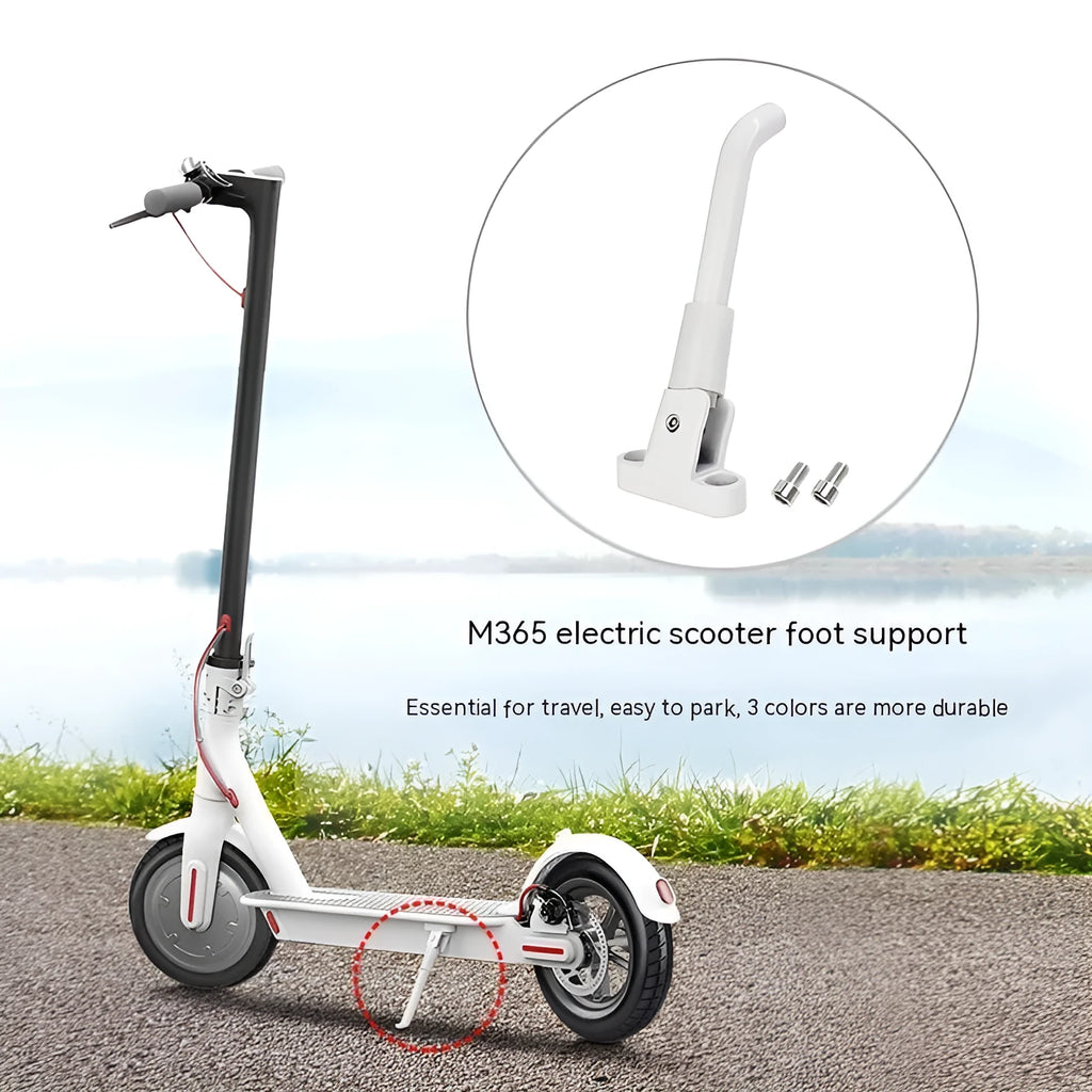 Aluminium alloy electric scooter foot brace accessory in black, white and grey colours with hex wrench