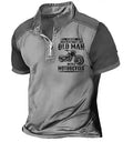 Men's short sleeve polo shirt with lapel collar, digital letter printing, and a zip decoration detail in a casual style.