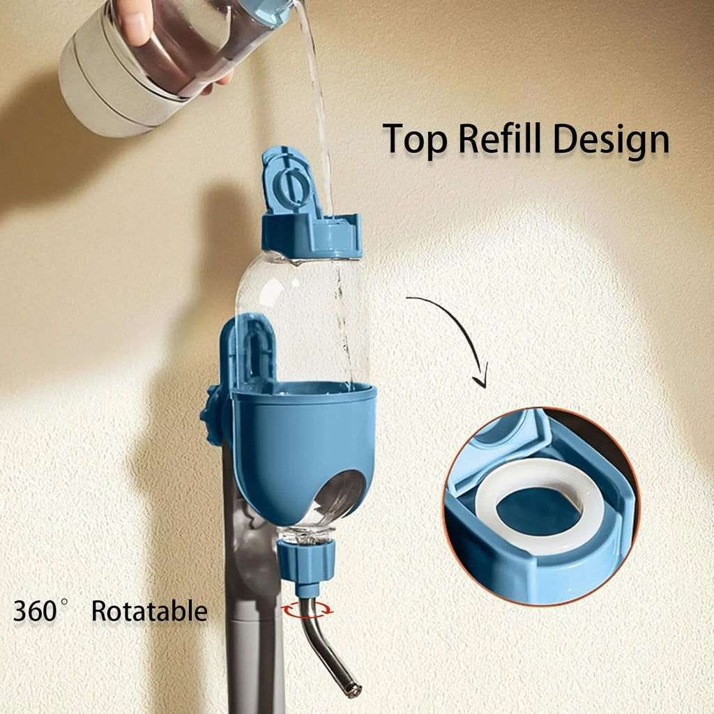 Blue small animal cage water bottle with rotatable nozzle and stainless steel drinking ball