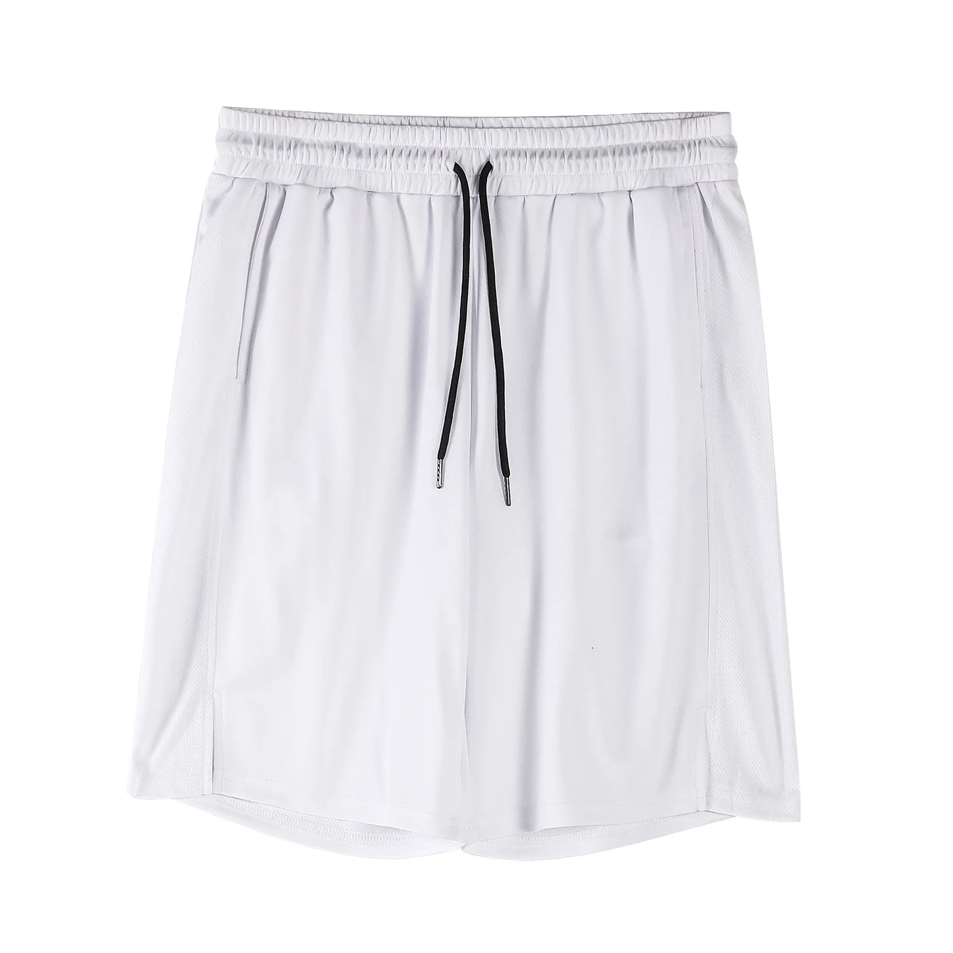 Men's white quick-drying mesh fitness shorts with elastic waistband
