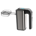 Silver handheld electric whisk with mixing attachments and five speed control dial