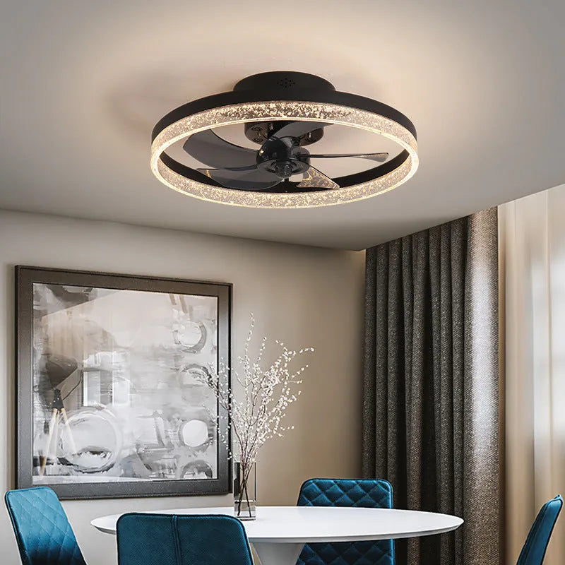 Nordic style remote control ceiling fan lamp with LED lights, 50cm diameter in gold finish