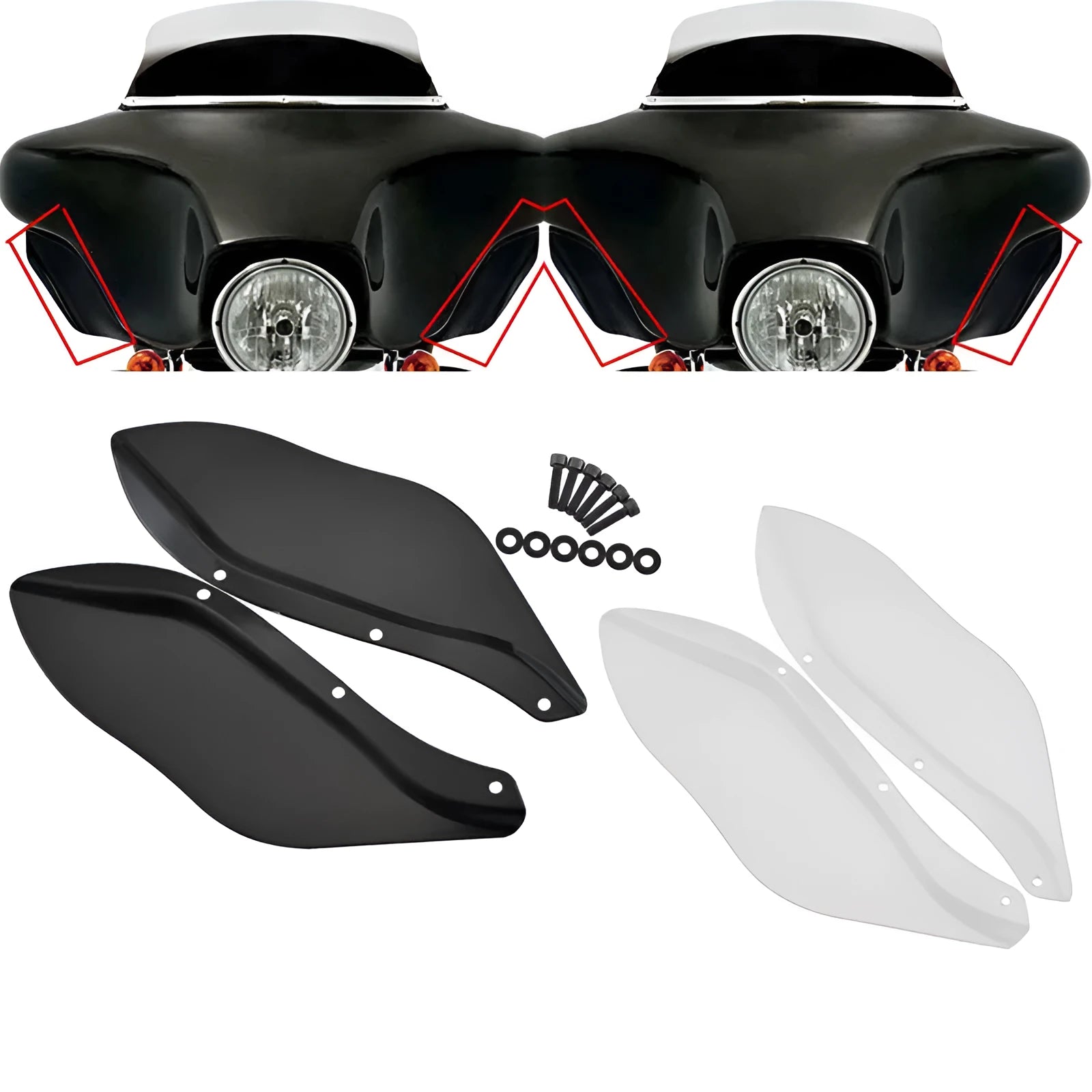ABS side wing head covers for Harley-Davidson touring motorcycles in black or transparent