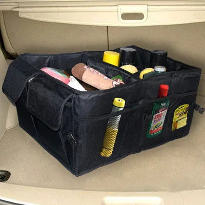 Black non-woven car storage can folded to 40cm long and 26cm wide for package organisation