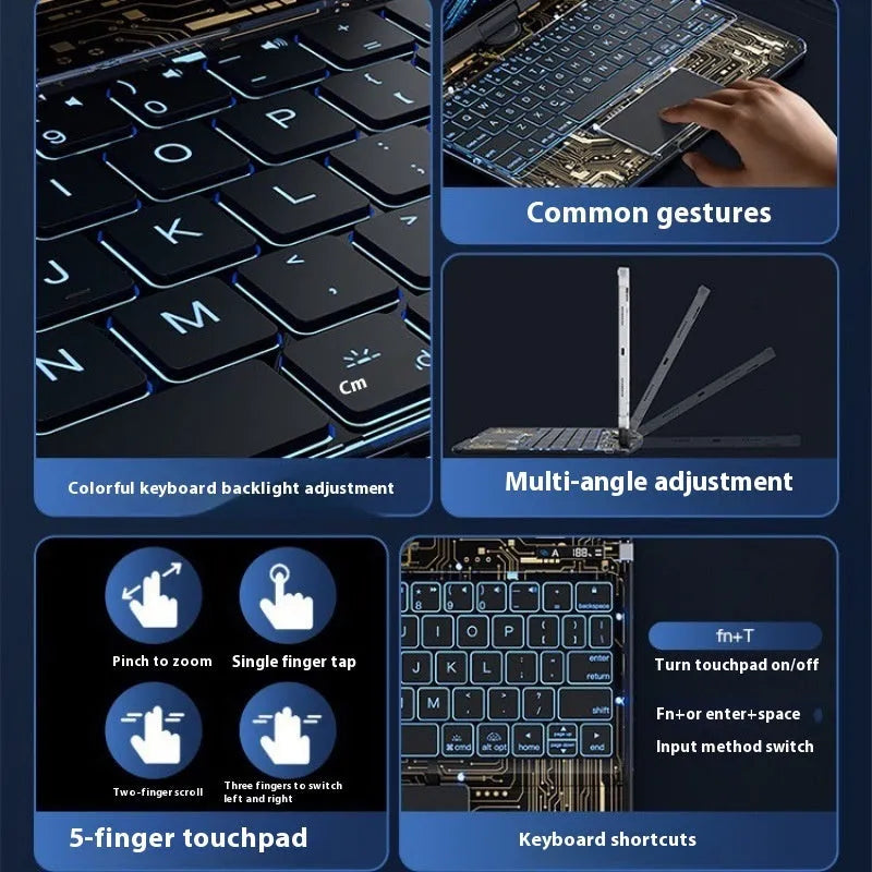 Transparent rotating keyboard case for iPad with wireless Bluetooth keyboard and protective sleeve