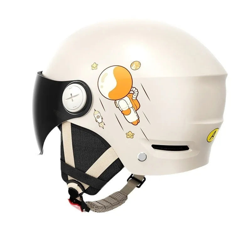 Half-face motorcycle safety helmet in khaki colour with visor for electric scooter commuting