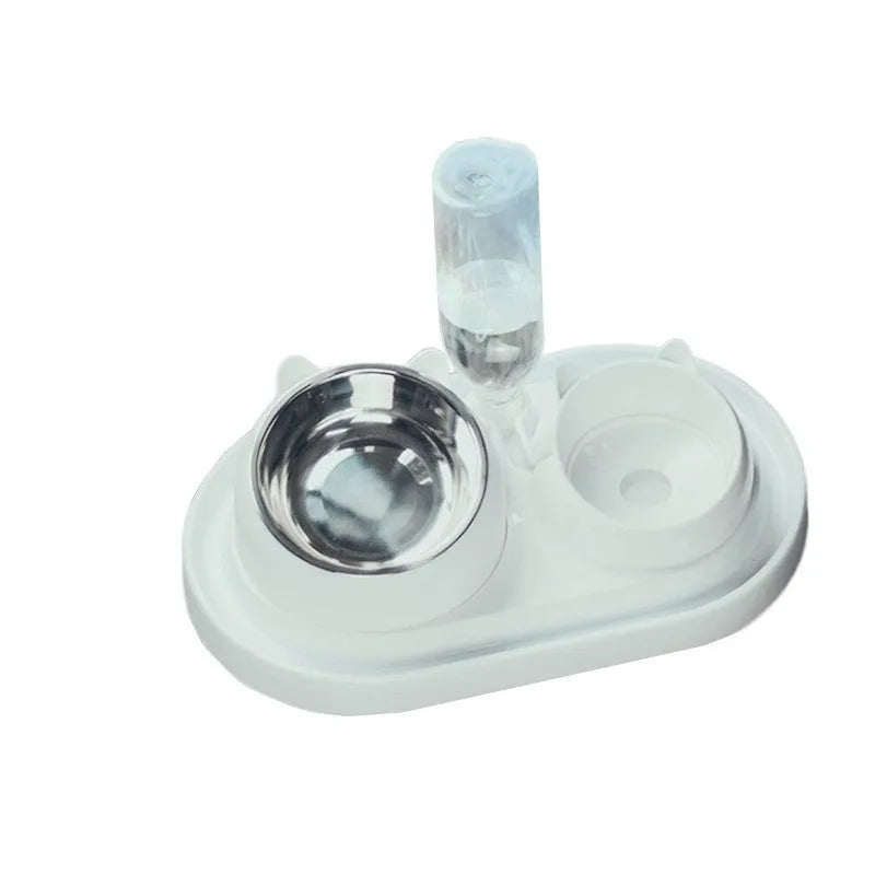 Stainless steel cat bowl with oblique mouth, 200ml or 400ml, in seven colours including green, blue, black and white