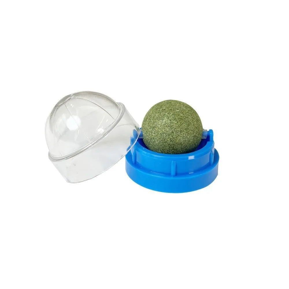 Plastic catnip ball toy in assorted colours including pink, blue, green, purple, grey, and white