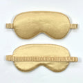 Double-sided silk-like sleep mask in rayon elastic satin shown in multiple colour options on a grey background.