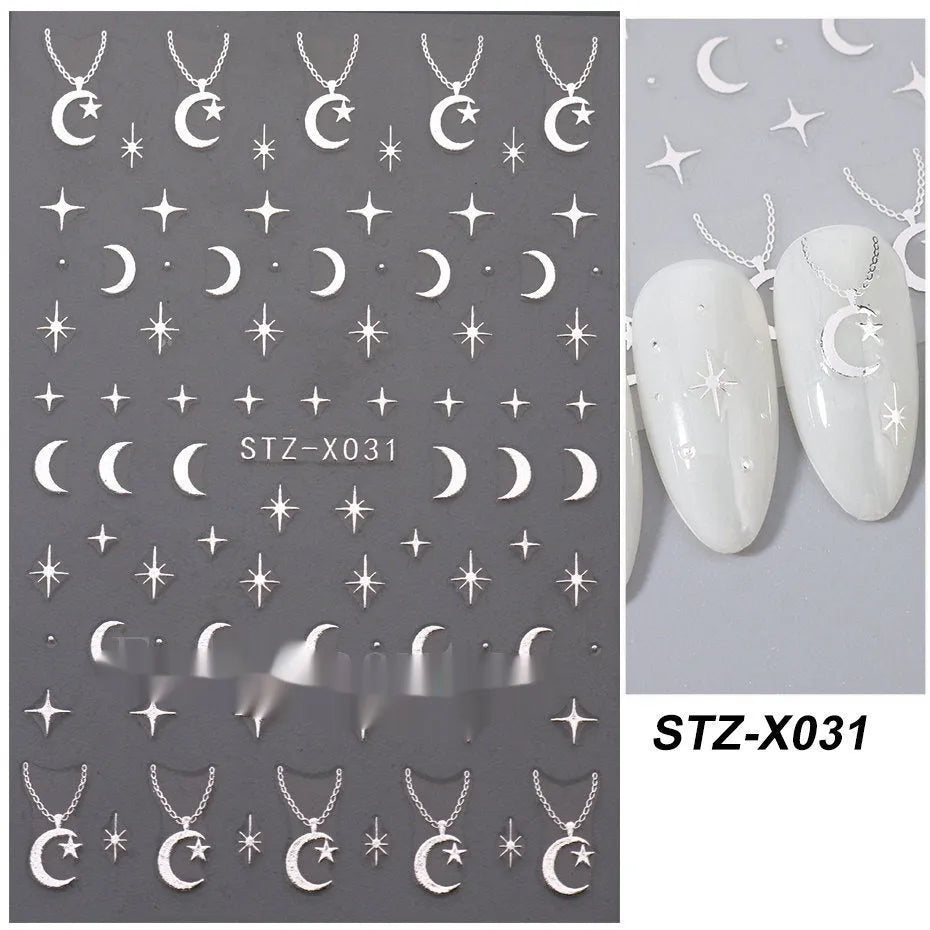 Cartoon nail art stickers with black and silver strip love pattern design