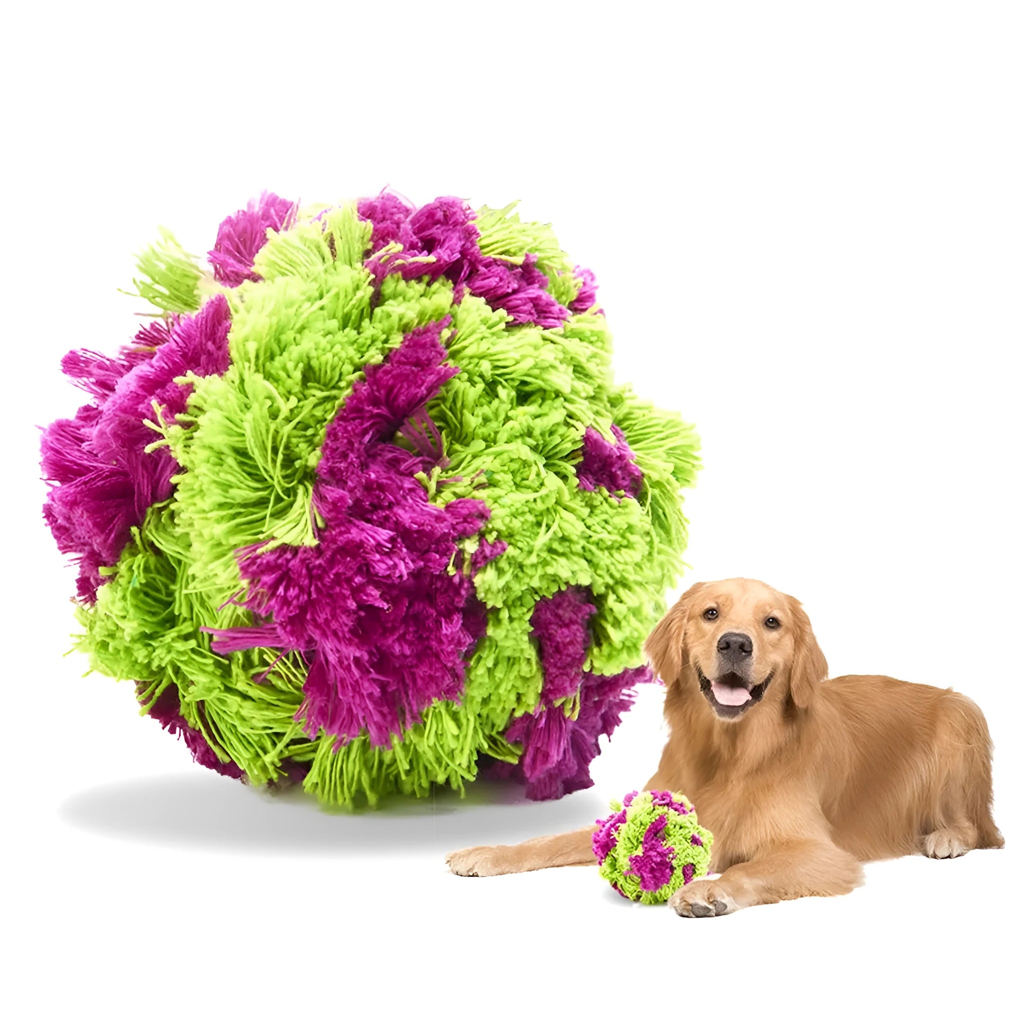 Purple plush seaweed ball dog chew toy for teething puppies 15cm diameter